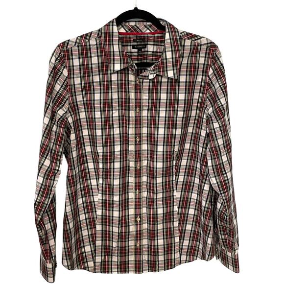 Talbots Holiday Plaid Button Shirt Metallic Gold Thread Size 12 Non-Iron - Picture 1 of 7